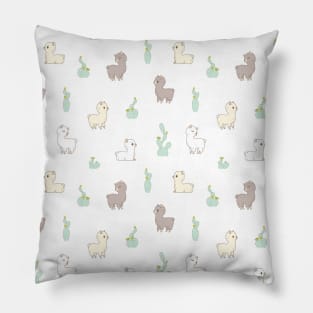 Cactus and Alpacas Pattern in White Pillow