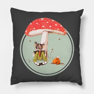 Girl Reading Under Mushroom - Circle Version Pillow