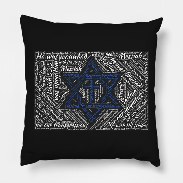 Isaiah 53-5 Messianic Prophecy Word Cloud Art Pillow by BubbleMench