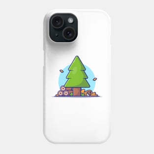 Pinus Tree with Woods and Acorn Autumn Season Cartoon Vector Icon Illustration Phone Case