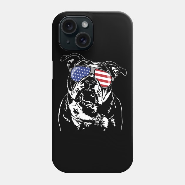 Funny Proud Old English Bulldog American Flag sunglasses dog Phone Case by wilsigns