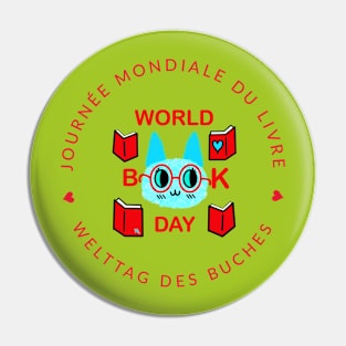 Welttag des Buches Katze World Book Day Cat DE GB FR Pin