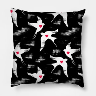 Kitsch Valentine | black, white and red| bird in wind Pillow