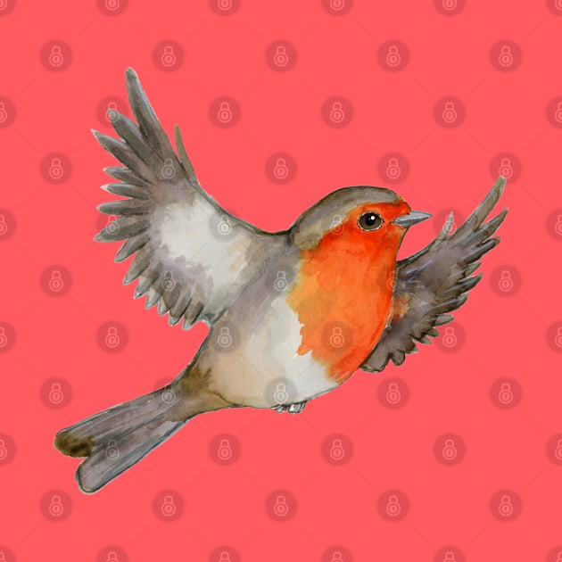 A watercolor drawing of a flying robin by Bwiselizzy