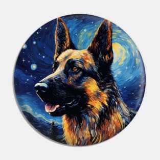 German Shepherd Painted in Starry Night Style Pin