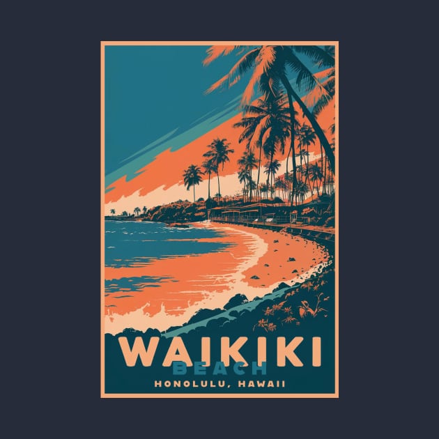 Hawaii Vintage Retro Travel Poster by GreenMary Design