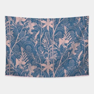 Blue and Pink Tile Flowers Tapestry