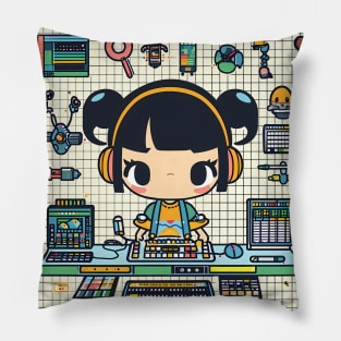 Nerd Girl with Gadgets Pillow