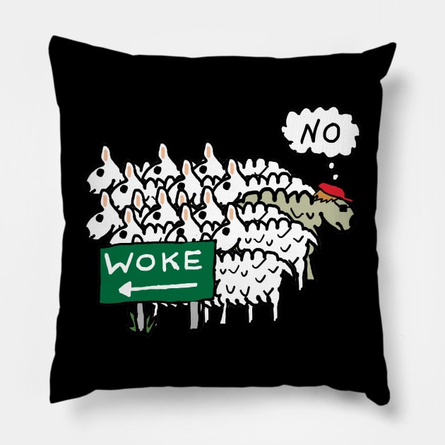 Anti Woke Sheep Pillow by Mark Ewbie