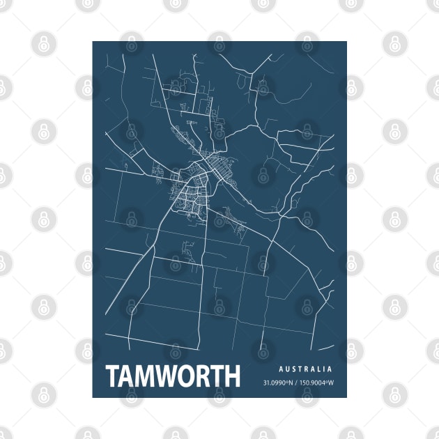 Tamworth Blueprint Street Map, Tamworth Colour Map Prints by tienstencil