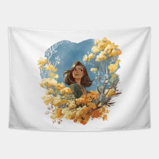 Yellow flower girl Tapestry