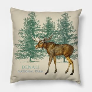 Denali National Park Alaska USA Moose Trees Silhouette Souvenir Pillow