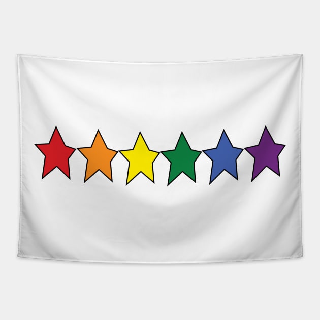 Star Rainbow Pride Graphic Black Line Row Tapestry by ellenhenryart