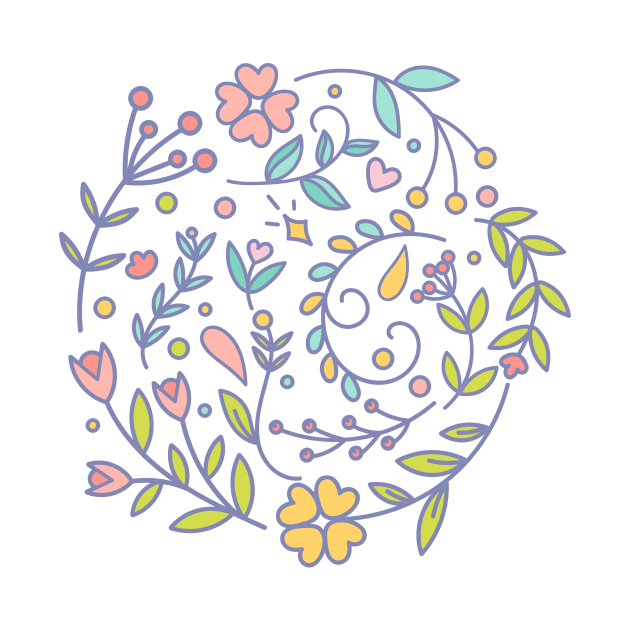 Pretty Pastel Swirl Of Flowers Doodle Design by LittleBunnySunshine