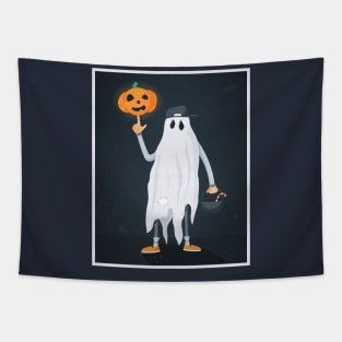 Ghost men with pumpkin head and candies Tapestry