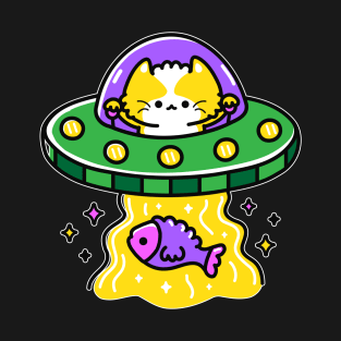 Alien Cat - Funny UFO Abduction Space Joke Cat Flying Saucer T-Shirt