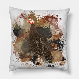 Guinea Fowl Abstract Paint Splatter Design in Warm Earth Tones Pillow