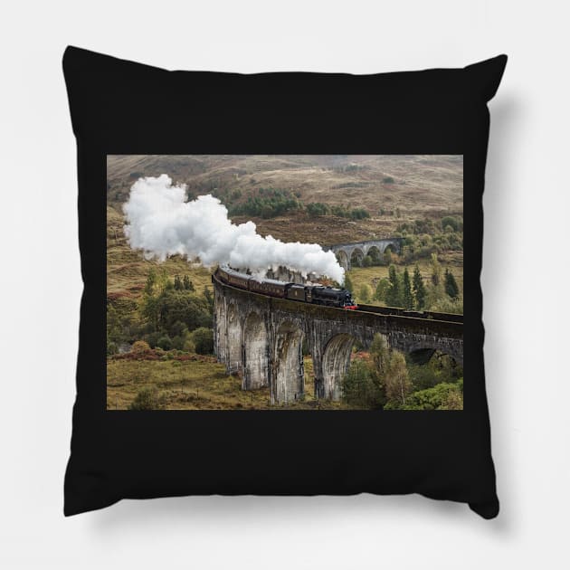 The Jacobite crossing Glenfinnan Viaduct Pillow by TMcG72