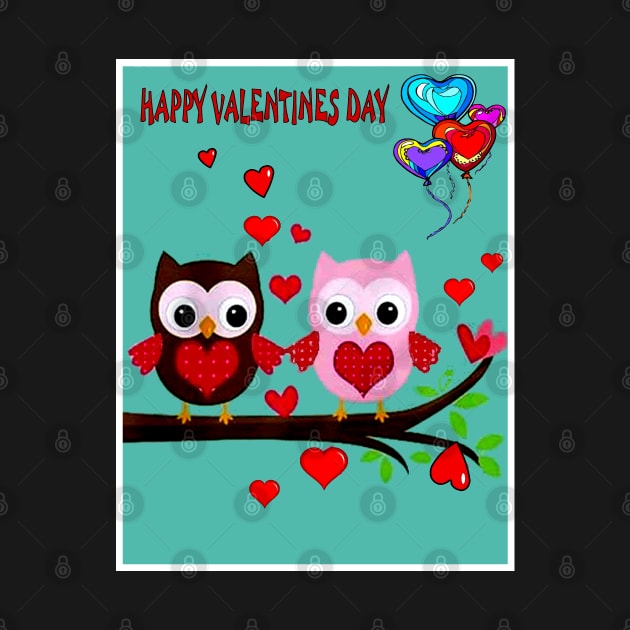 Happy Valentines Day Love Owls Abstract Card Print by posterbobs