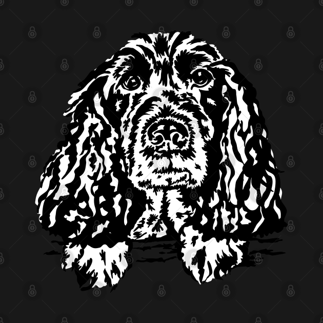 Jessie the Spaniel Dog Linoprint on Purple Backgriund by NattyDesigns