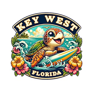 Key West Florida Cute Sea Turtle Surfing T-Shirt