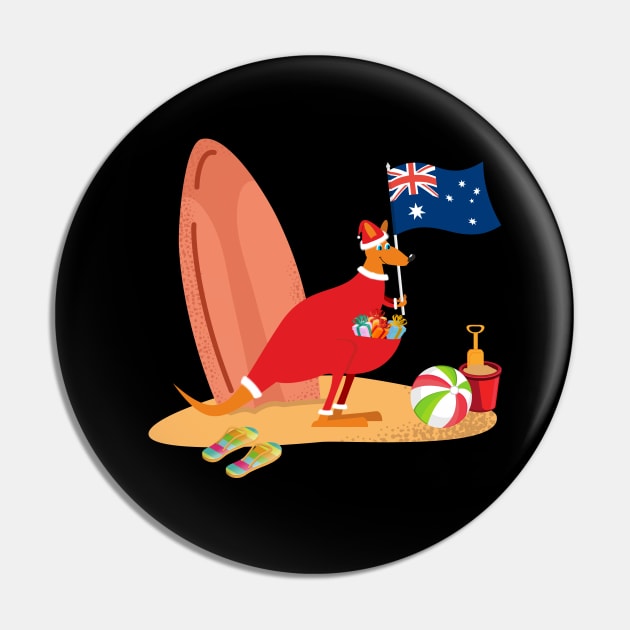 Santa Kangaroo on the Beach Pin by Artisan