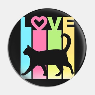 LOVE Cat Silhouette on Pastel Stripes Pin