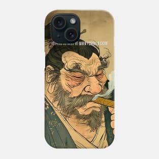 Puff Sumo Smoking a Cigar: "Nothing Bothers Me When I'm Smoking a Cigar" on a Dark Background Phone Case