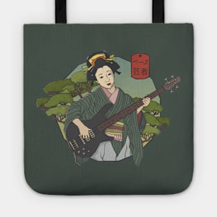 Japanese Geisha Girl Bass Guitar Player Vintage Art Tote