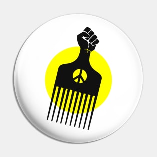 Black Fist Afro Pick, yellow sun Pin