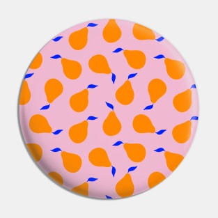 Orange pears with blue leaves on pink background Pin