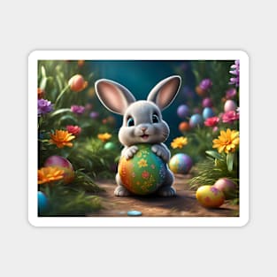 Easter bunny with artistic Easter eggs Magnet