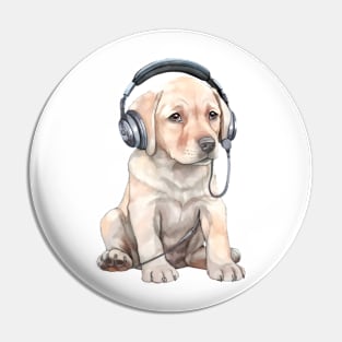 Watercolor Labrador Retriever Dog with Headphones Pin