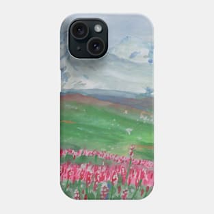 Landscape with mountains and flowers Phone Case