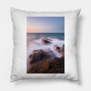 Waves and rocks shore long exposure photo Pillow