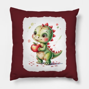Cherry Dino Watercolor Motif Fruit T-Rex Lovers Pillow