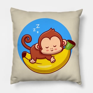 Cute Monkey Sleeping On Banana Cartoon Pillow