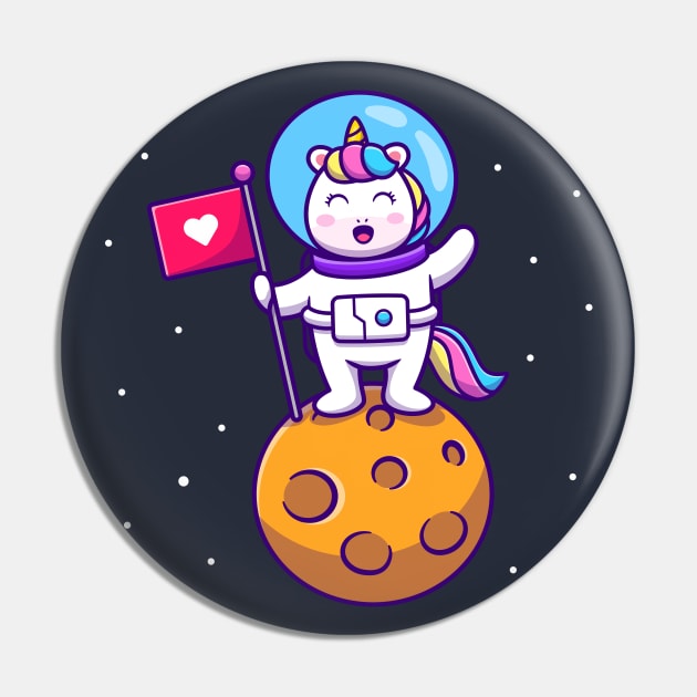 Cute Unicorn Astronaut Holding Flag On Planet Pin by Catalyst Labs