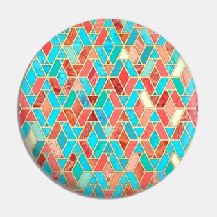 Melon and Aqua Geometric Tile Pattern Pin