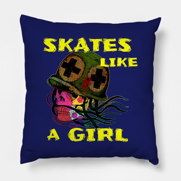 Skates Like A Girl Street Skater Pillow by screamingfool