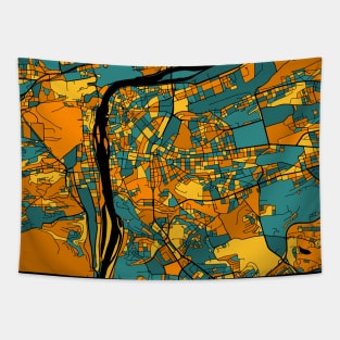 Prague Map Pattern in Orange & Teal Tapestry