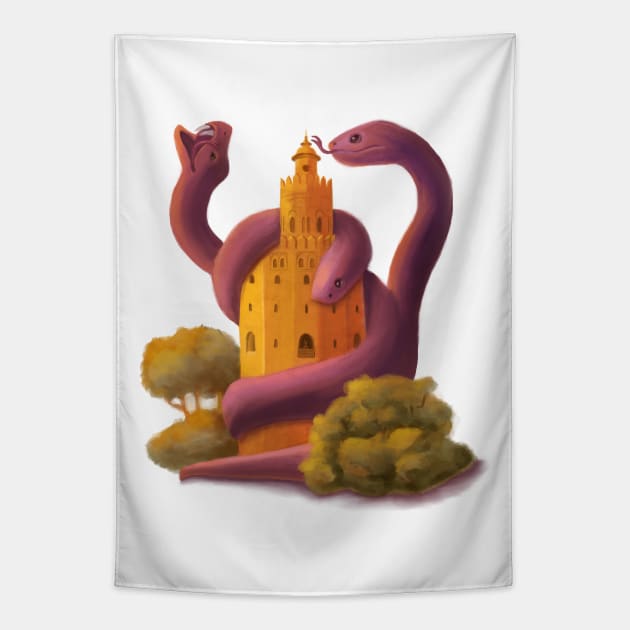 Lyrnaean Hydra attack on Tower of Gold Tapestry by eva_karabanova