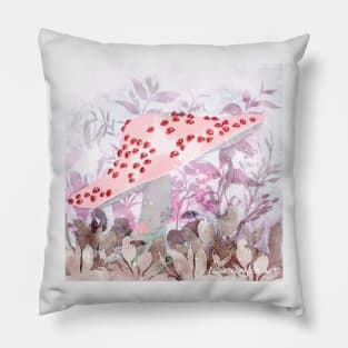 Ladybug Mushroom Negative Painting Pillow