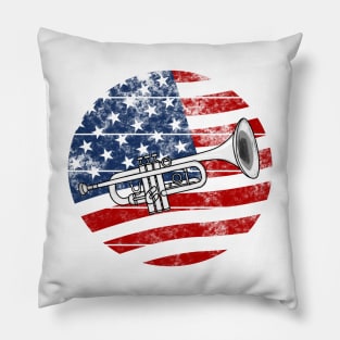 Trumpet USA Flag Trumpeter Brass Musician 4th July Pillow