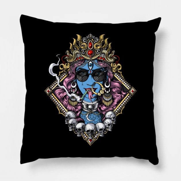 Hippie Hindu Goddess Kali Pillow by underheaven