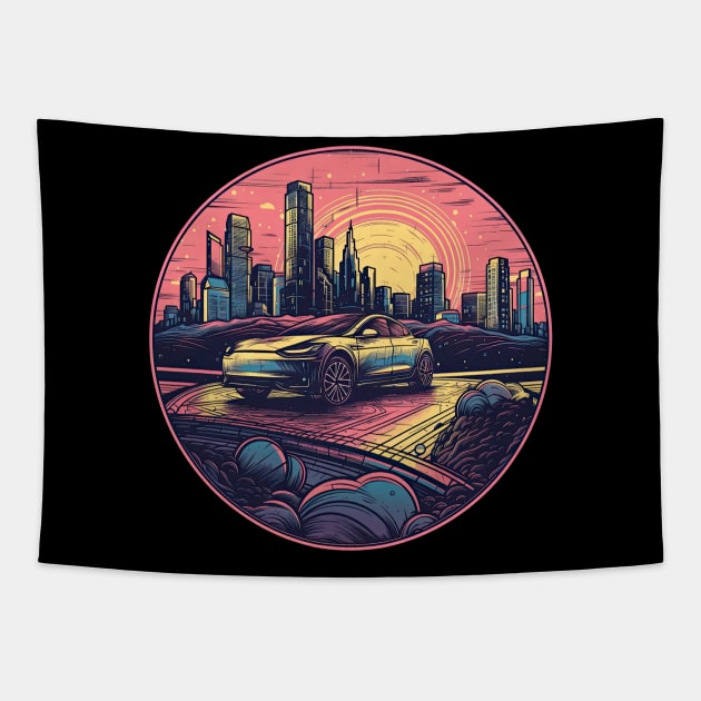 Tesla Model 3 inspired car painting design style Tapestry by TeePulseMania