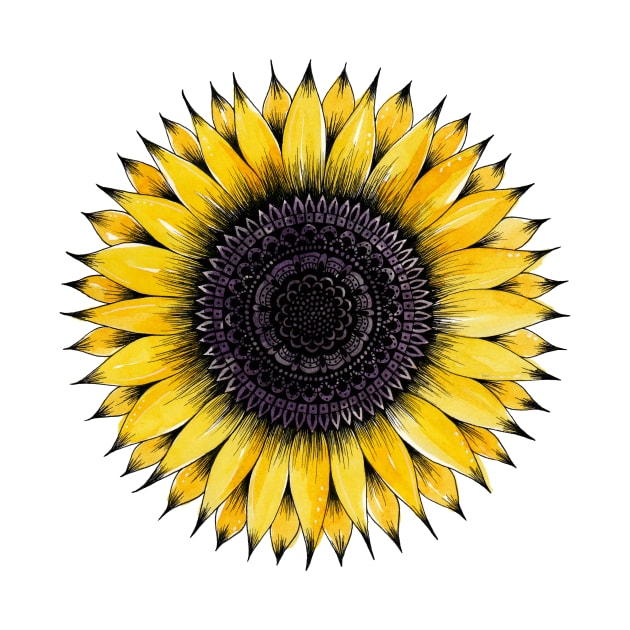 Sunflower Mandala | Watercolor and Ink by ChipiArtPrints