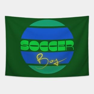 Soccer boy green blue sports design Tapestry