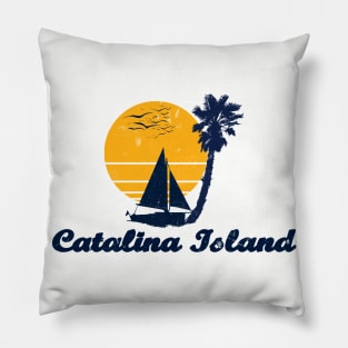 Catalina Island California. Sunset Palm Tree Sailor Bot Summer Design Pillow