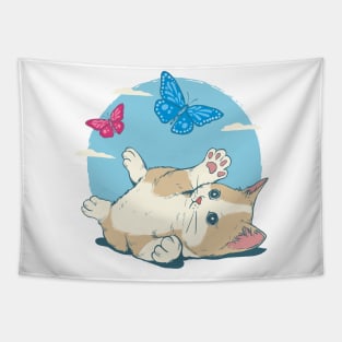 cat play with butterfly Tapestry